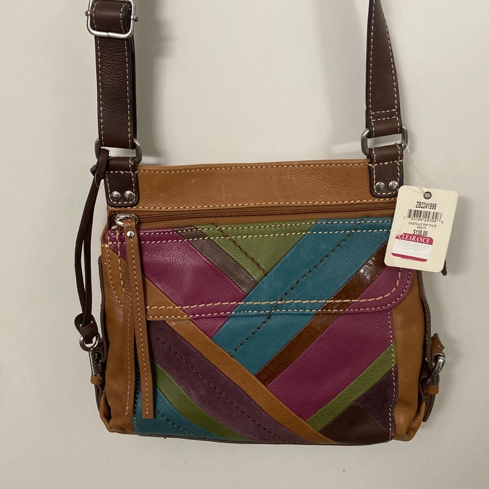 Fossil Genuine Leather Colorful Patchwork Crossbody with tag vintage 90*s